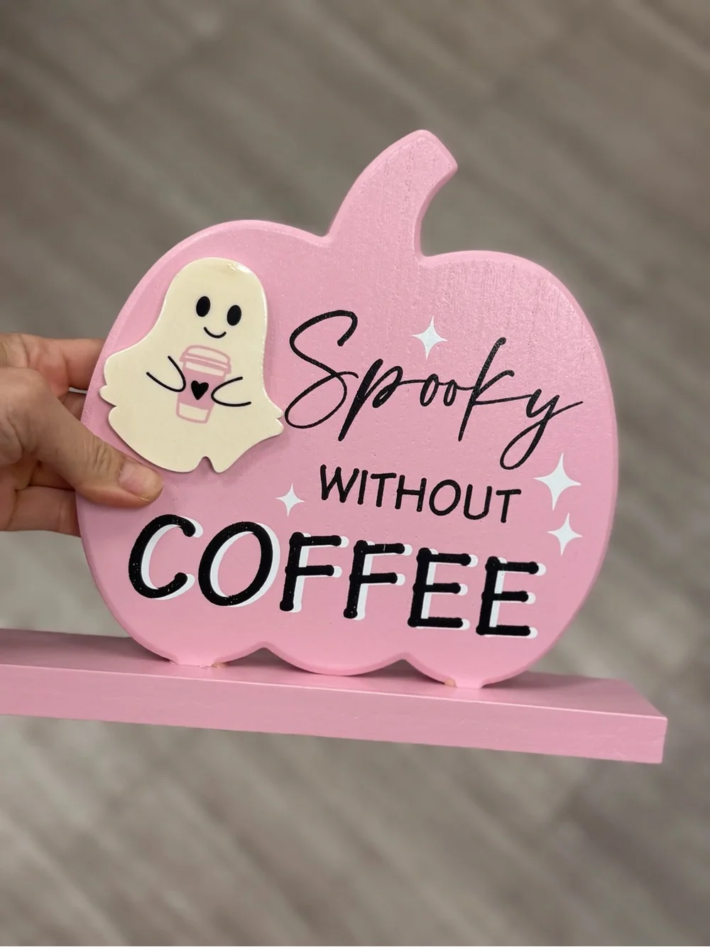 Pink 'Spooky Without Coffee' Decorative Pumpkin Sign - Home Party Supplies